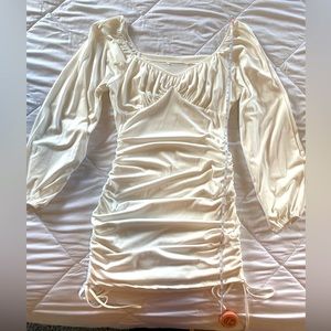 SHEIN White Long Sleeve Scrunch Dress